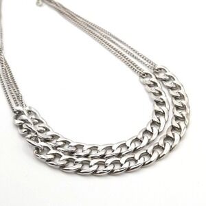 Chunky Layered Silver Tone Curb Chain Necklace Statement‎ Jewelry